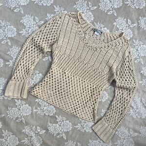 Vintage T.T. Blues Cream Crochet Knit Sweater Size M